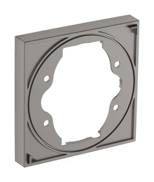 Hochwertige Verlängerungsrosette in metallischer Optik für die Installation im Badezimmer. Produkt von Hansgrohe, geeignet für Duschsysteme.